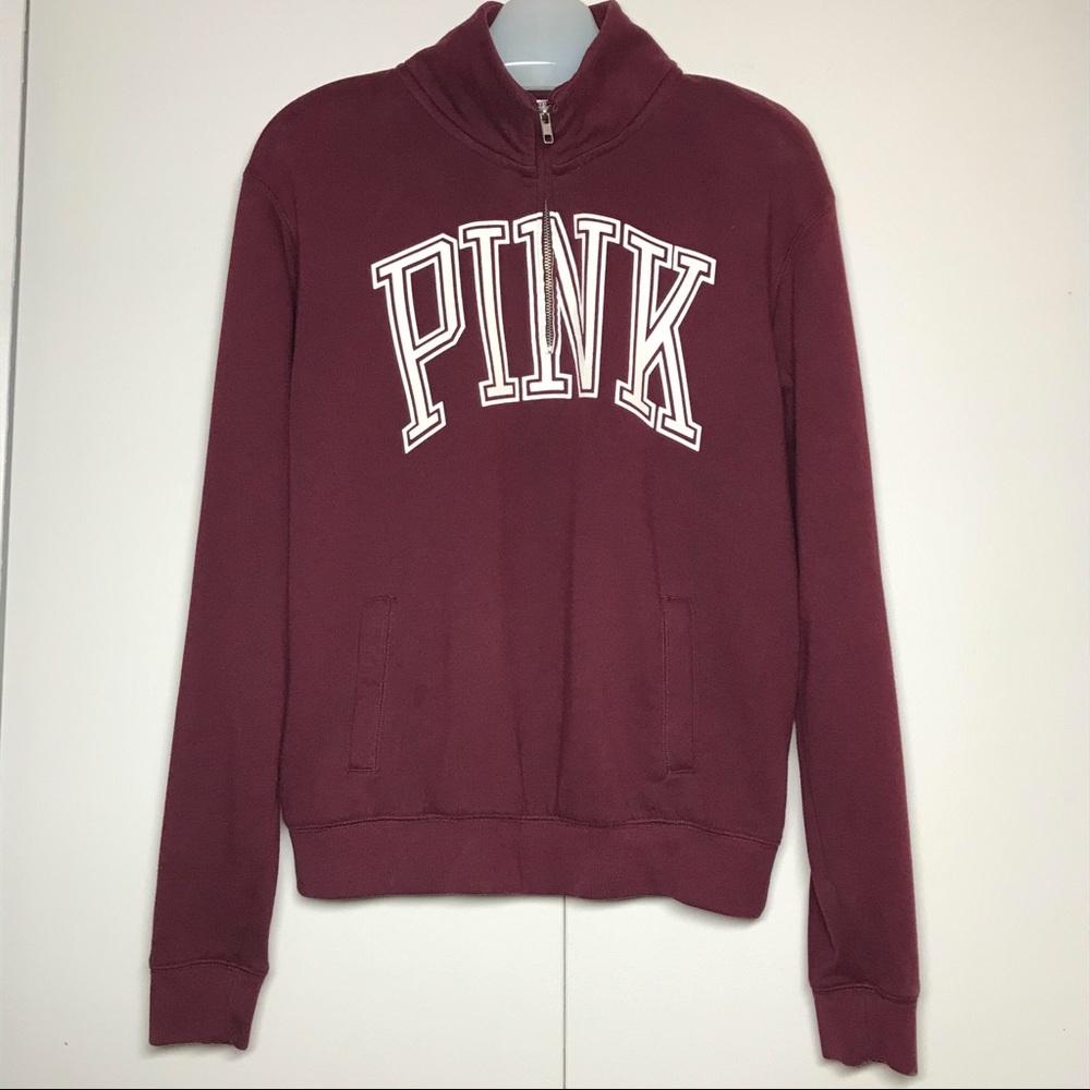 PINK Victorias Secret Maroon Mock Neck 3/4 Zip Sweatshirt